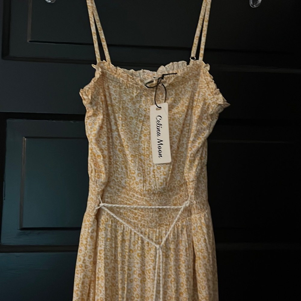 New with tags, Celina moon, yellow flower dress with pink tassels